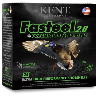Kent cartridge, 12ga, 1550fps, 1 3/8 oz, BB, fasteel 2.0 pecision plated steel ultra high performance shotshells