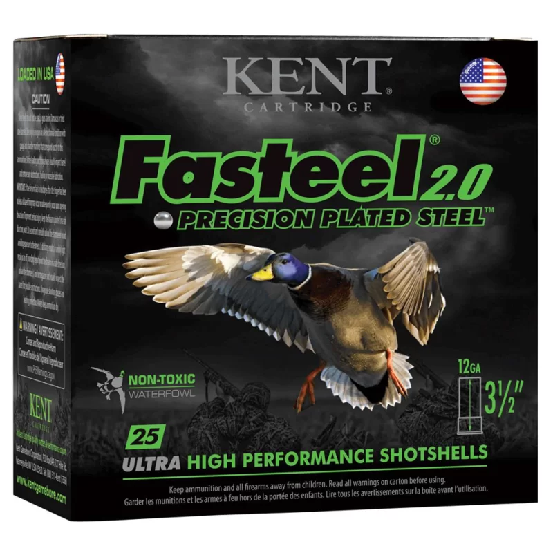 Kent cartridge, 12ga, 1550fps, 1 3/8 oz, Shot size 3, fasteel 2.0 pecision plated steel ultra high performance shotshell