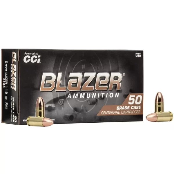 CCi / SPEER Blazer 9mm Luger, 115 Grain FMJ, 50 Brass Case Centerfire Cartridges