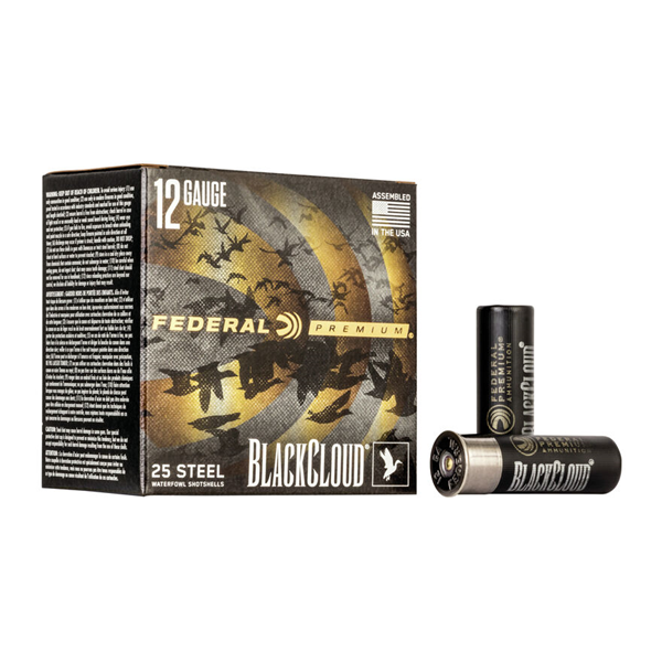 Federal premium 25 steel waterfowl shotshells blackcloud 12 gauge 3" 1450fps 1 1/8 oz bb shot steel