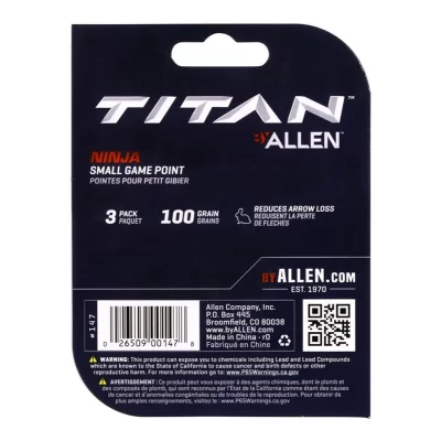 Titan 100 Grain Ninja Petit jeu Tir à l’arc avec Point par Allen Company, 3 Pack