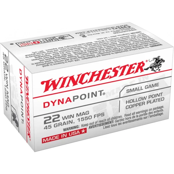 Winchester dynapoint 22 win mag 45gr 1550fps hollow point copper plated
