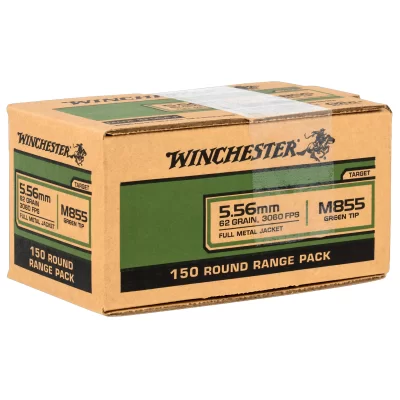 Winchester 5.56mm 62gr 3060 Fps FMJ M855 Green Tip 150 Round Range Pack