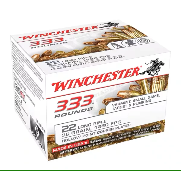 Winchester 22 LR 36gr 1280 Fps Hollow Point Copper Plated 333 Rounds