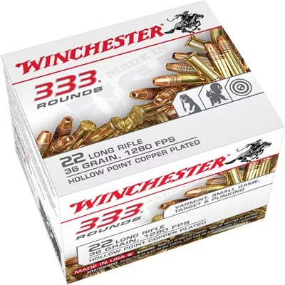 Winchester 22 LR 36gr 1280 Fps Hollow Point Copper Plated 333 Rounds