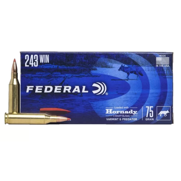 Federal 243 Win 75gr Hornady V-Max Bullet Varming & Predator