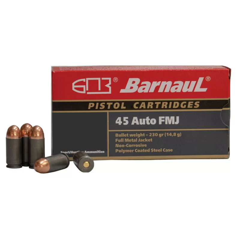 Barnaul pistol cartridges .45 acp ammunition 500 rounds 230 grain full metal jacket projectile steel cased cartridges