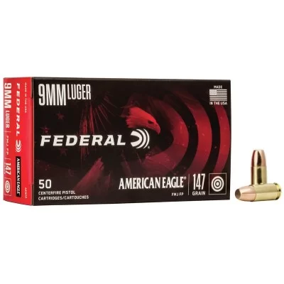 Federal American Eagle 50 Centerfire Pistol Cartridges, 9mm Luger, 147gr, FMJ, FP