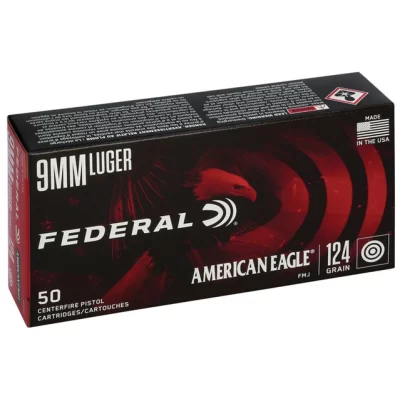 Federal American Eagle 50 Centerfire Pistol Cartridges, 9mm Luger, 124gr, FMJ