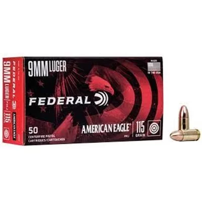 Federal American Eagle 50 Centerfire Pistol Cartridges, 9mm Luger, 115gr FMJ
