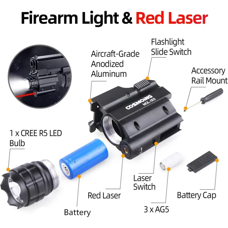 Flashlight tactic laser for picatinny gun