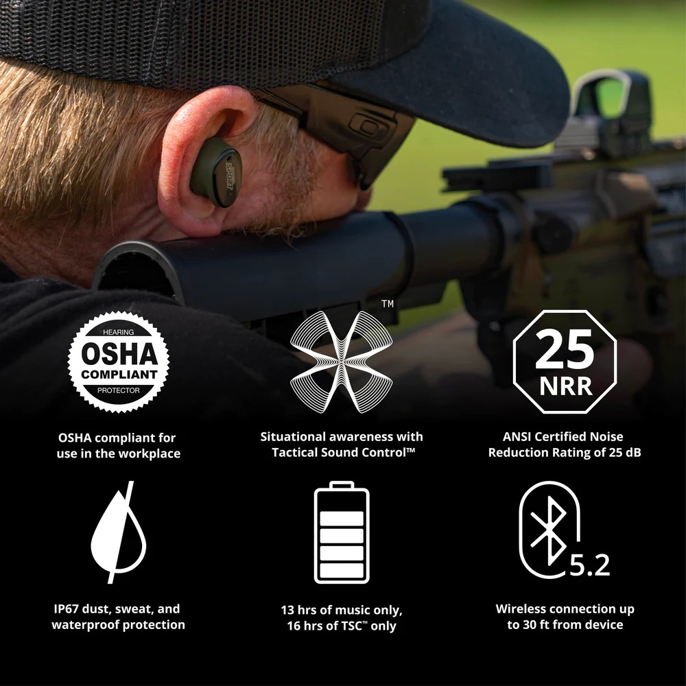 ISOtunes Sport CALIBER BT Tactical Earbuds with True Wireless Bluetooth, 25 NRR ISOtunes Sport CALIBER BT Tactical Earbuds with True Wireless Bluetooth, 25 NRR